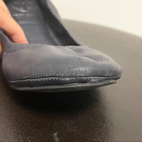 Tory Burch Eddie Navy Blue Leather Ballet Flats 6 M Folding Elastic Rim *No box* - Image 8