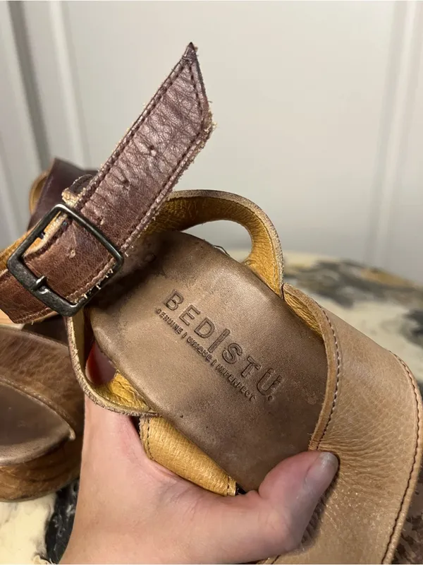 BED|STÜ Sophie Leather Wooden Platform Heeled Sandals - Image 7