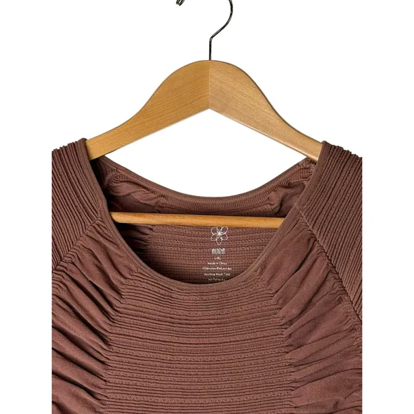 AURA Ruched Bodycon Dress Women Large‎ Brown NWT Cutout Back Ribbed Knit Sheath - Image 7
