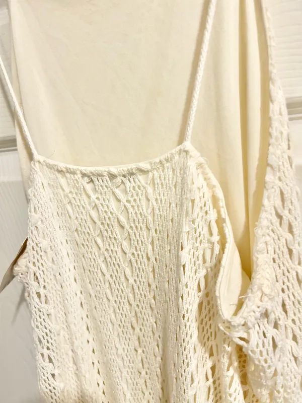 ZARA NWT BLOGGERS FAVORITE super BOHO ECRU BEIGE CROCHETED HALTER Maxi DRESS L - Image 18