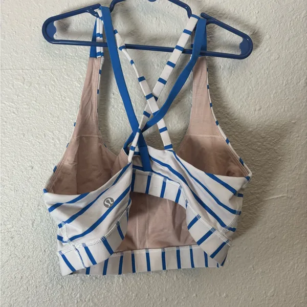 Lululemon Striped Blue and White Crisscross Sports Bra - Image 2