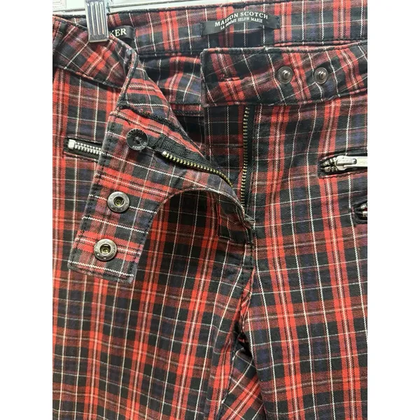 Maison Scotch Red Plaid Punk Goth Biker Skinny Pants Women's Size 27 Soda S&S - Image 12