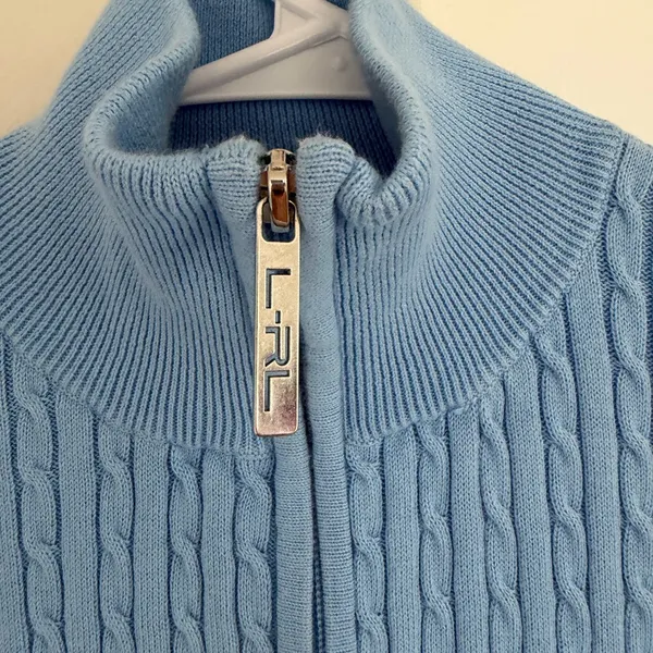 Lauren Ralph Lauren Active Women’s Light Blue Cable-Knit Full Zip Sweater M - Image 4