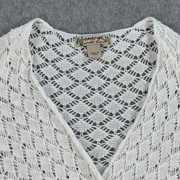 Energe World Wear Crochet Cardigan Duster White Women's Medium Tassel Trim Boho - Image 2