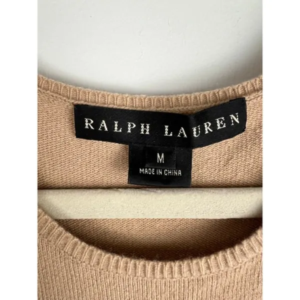 Ralph Lauren Cashmere Blend Short Sleeve Knit Sweater Dress Camel Tan M - Image 3