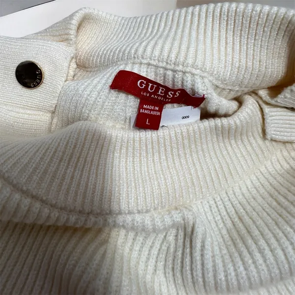 Women’s Cream Ribbed Knit Sweater Button Shoulder Detail Long Sleeve - Image 2