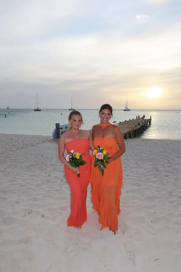 Ismene Bright Orange Seamed Strapless Maxi Dress - Image 3