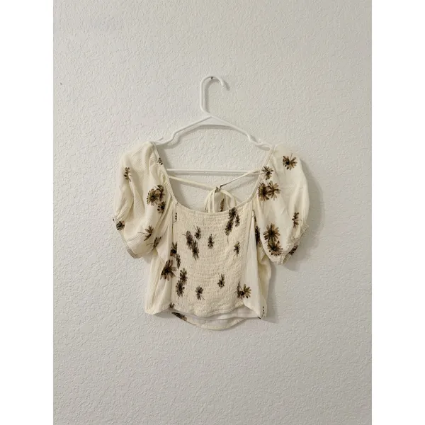 Altar'd State Floral Puff Sleeve Crop Top Small Smocked Back Cottagecore - Image 2