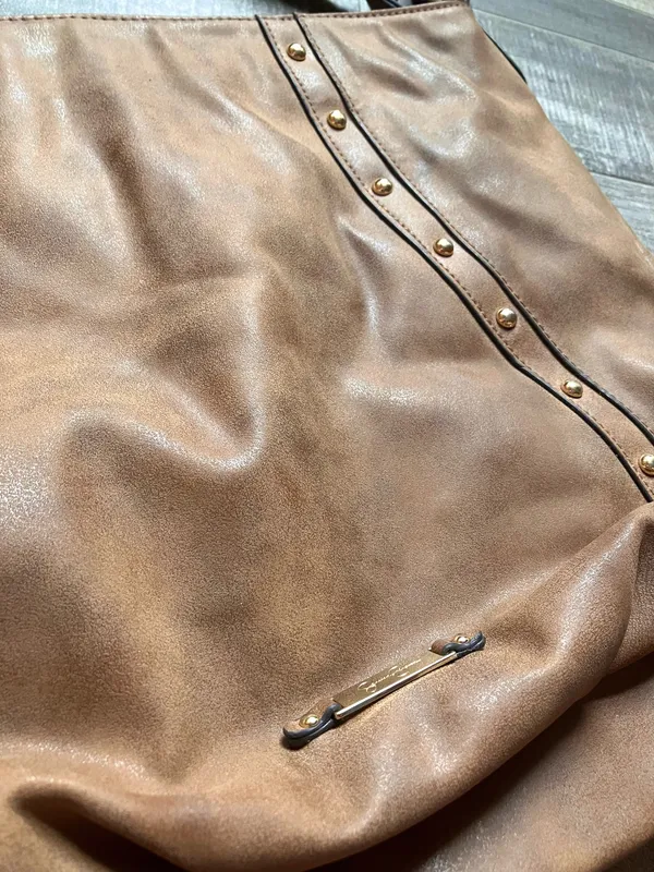 Jessica Simpson Classic Brown Leather Studded Hobo Shoulder Bag Purse Boho Chic - Image 10