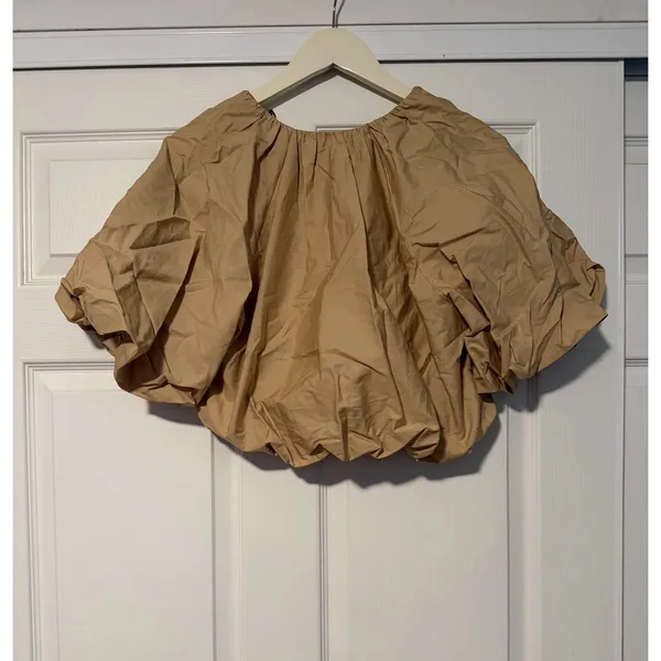 Zara Poplin Balloon Crop Top Beige Modern Romantic Peasant Runway Tik Tok - Image 3