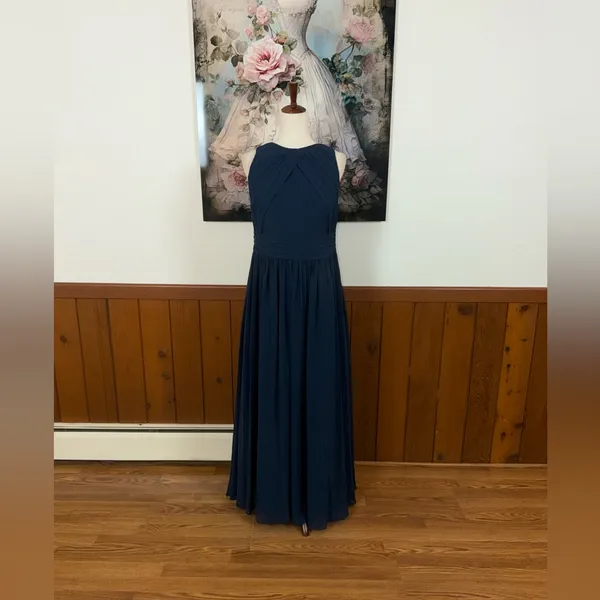Pretty Azazie Harper Navy Chiffon Bridesmaid Gown - Image 3