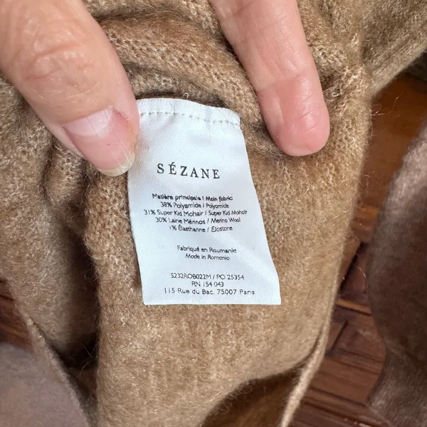 Sézane Enola Dress Light Camel Mohair Wool Belted Mini Dress M NWT - Image 9