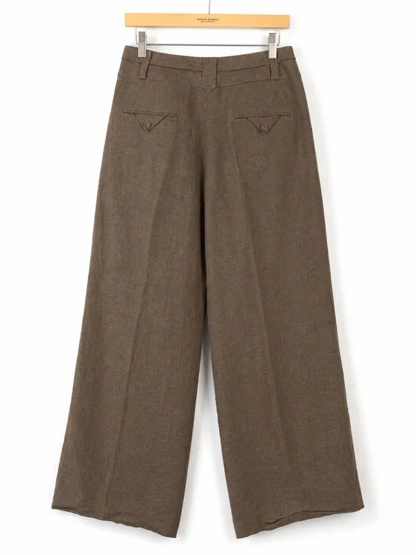 H&M Linen Blend Wide Leg Pants Women’s Size 10 Brown High Rise Pleated Trouser - Image 2
