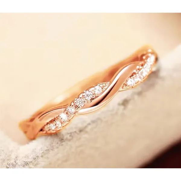 NEW 14k Rose Gold-Plated S925 Simulated Diamond Eternity Twist Ring, Size 7.5‎ - Image 7