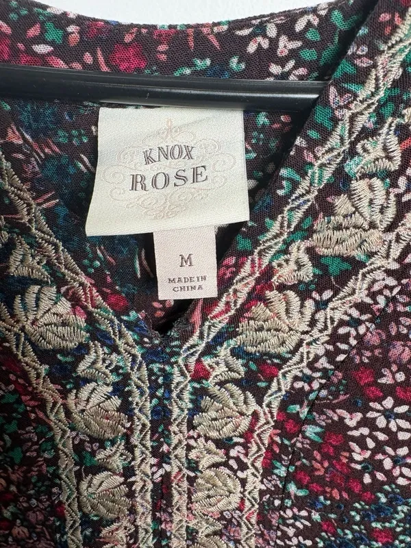 Knox Rose Women's Floral Print Midi Dress with‎ Embroidered V-Neck - Image 2