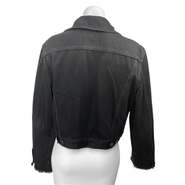 Frame Women's Black Frayed Long Sleeve Button Down Cropped Denim Jacket Size XS - Image 2