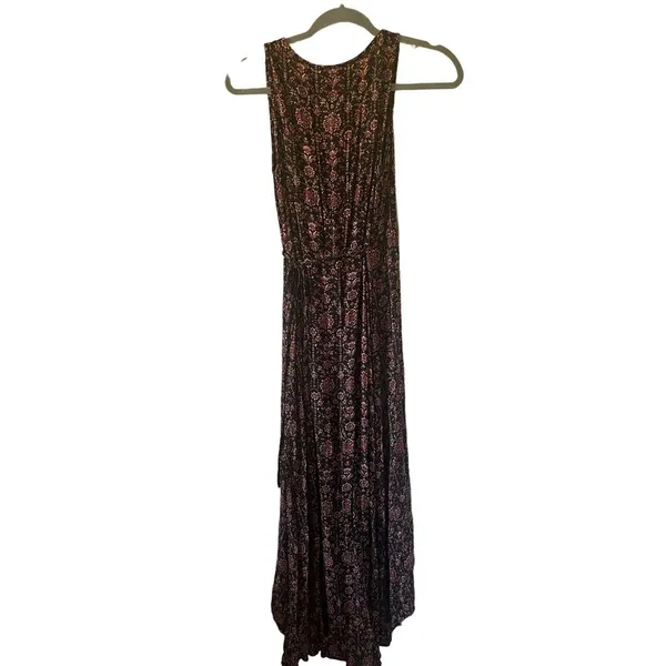 Lulus Evening Blossom Black Floral Print High-Low Wrap Dress - size small EUC - Image 3