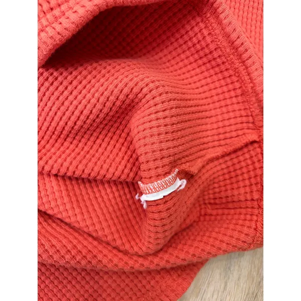 Carhartt Womens Large Relaxed Fit Waffle Knit Hoodie Orange Pullover Thermal - Image 6