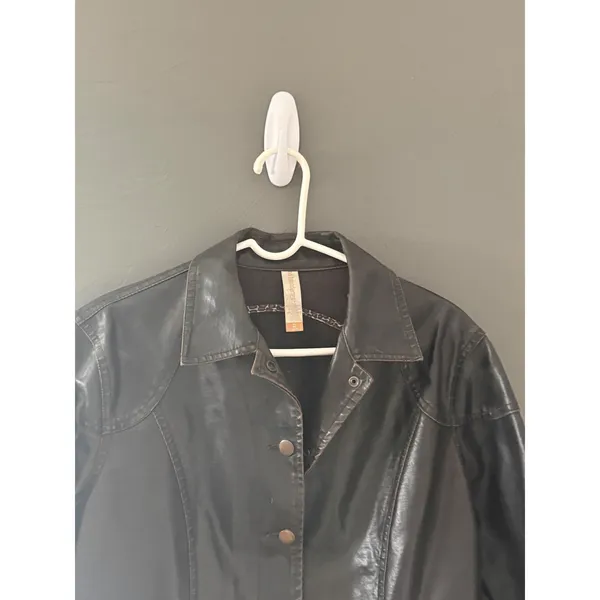 No Boundaries Vintage Y2k‎ Womens Brown Faux Leather Button Front Jacket XL Moto - Image 2