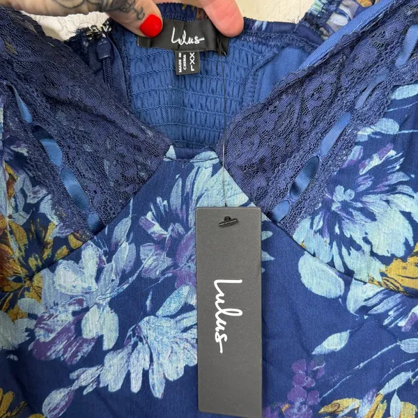 NEW Lulus Valla Navy Blue Sweet Floral Flutter Sleeve A-Line Midi Dress XXL - Image 10