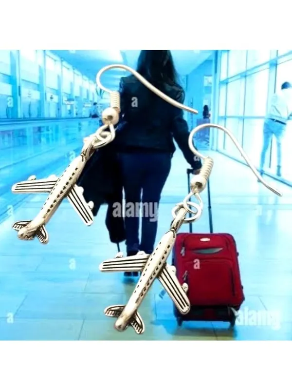 Airplane Earrings New Flight Attendant Gulfstream Aviation Travel Dangle Hooks - Image 5