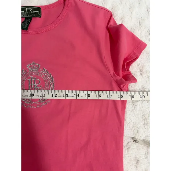 Vintage Lauren Active Ralph Lauren Pink Embroidered Crest Logo Cotton T-shirt M - Image 5