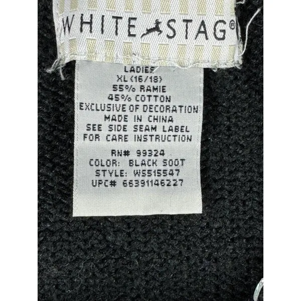 White Stag Vintage Snowflake Beaded Cardigan Sweater Black XL Scarf Christmas - Image 5
