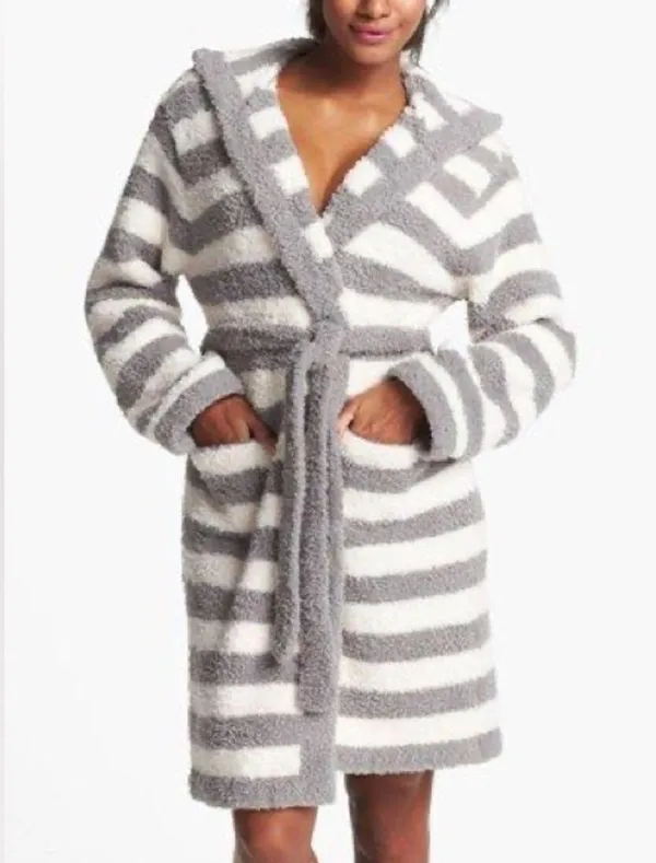 Barefoot Dreams CozyChic Gray and White Robe - Image 2