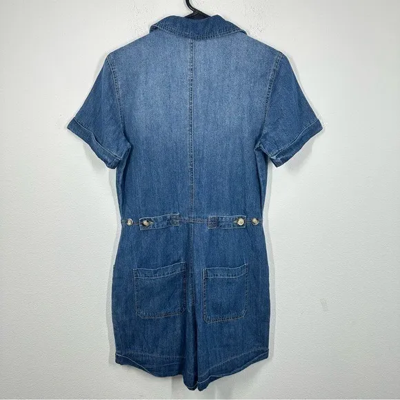 Lulu's Size Small Denim Chambray Dark Wash‎ Short Sleeve Romper Jumpsuit Casual - Image 4