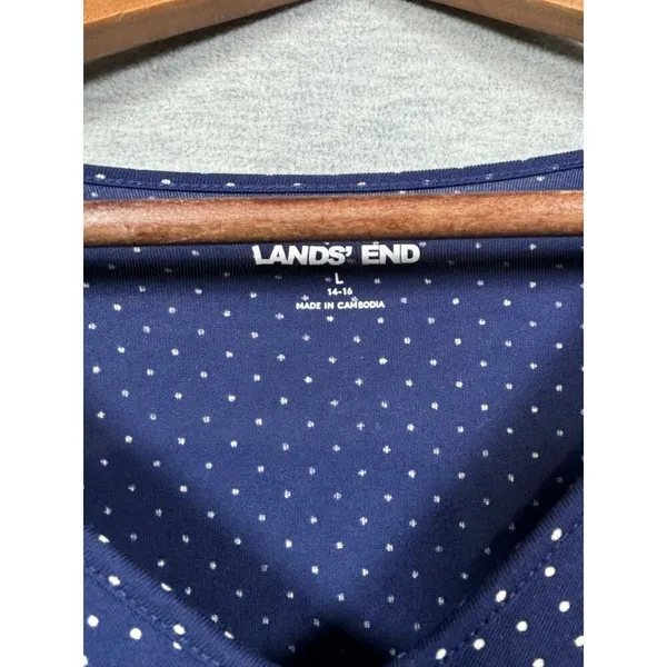 Lands End Womens Top L Polka Dot Long Sleeve Blouse‎ Navy Blue - Image 2