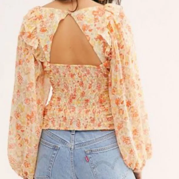Free people Mable floral top‎ peach Sz S balloon sleeve - Image 4