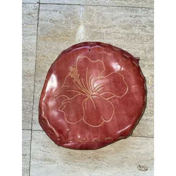 Womens Leather Purse Pouch Hand Tooled Hibiscus‎ Flower - Image 2