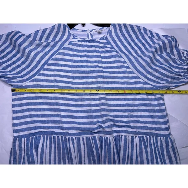 MAISIE Lex Puff Sleeve Babydoll Style Dress In Blue/White Stripe. NWOT. Size L. - Image 4