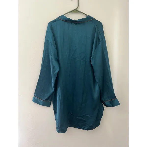 Vintage Victoria's Secret Gold Label Satin Pajama Shirt Dress Green Monogramed - Image 5