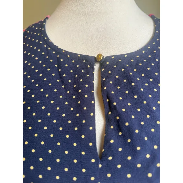 Maeve Anthropologie Pink Bird Floral Polka Dot Dress Long Sleeve 6 boho‎ preppy - Image 3