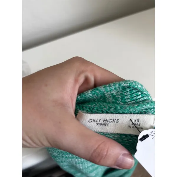 Gilly Hicks‎ Sydney Green White Space Dye Knit Button Front Cardigan Sweater XS - Image 3