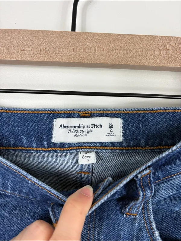 Abercrombie 90s Straight Jeans Curve Love Mid Rise Womens Size 26 2 Long Denim - Image 4