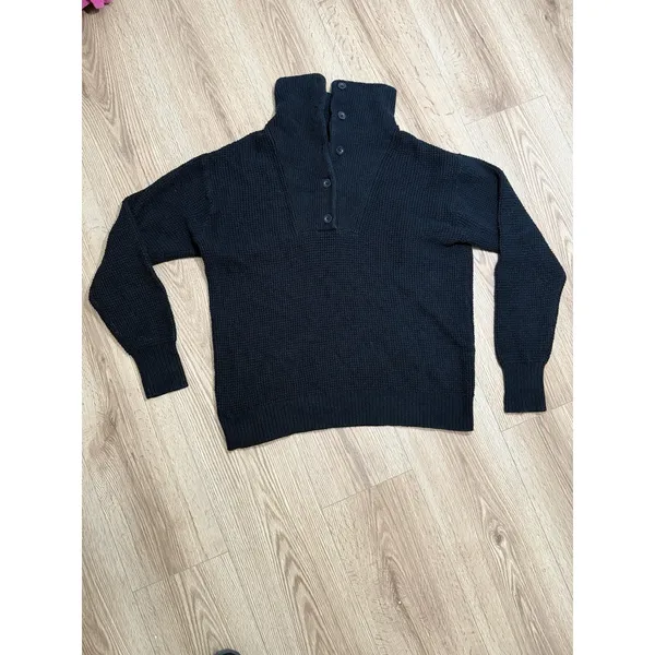 Aerie Women's Black Waffle Knit Button Mock Neck Sweater Size S‎ - Image 2