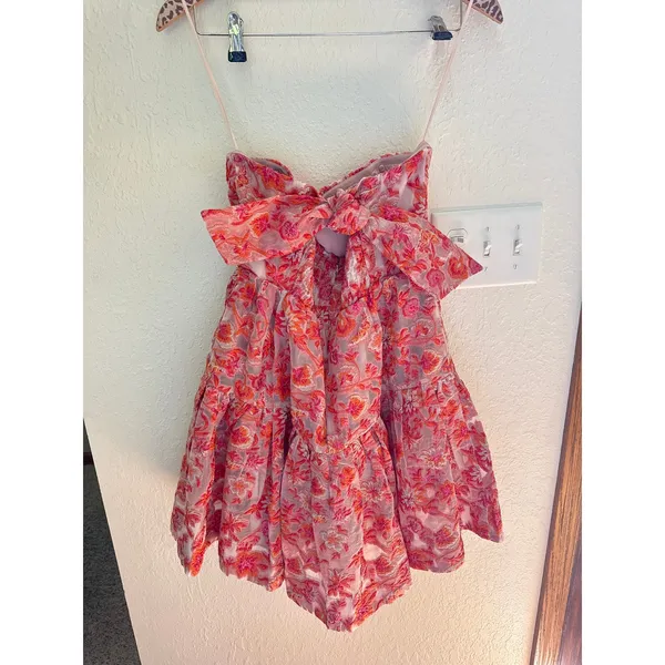 MAEVE Jaquard Strapless Mini Dress in Pink Combo Size Medium - Image 6