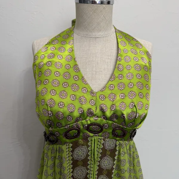 Vtg 60‎ Style Sz 16 Silk Maxi Halter Dress Babydoll Retro Academia Nature Artsy - Image 4