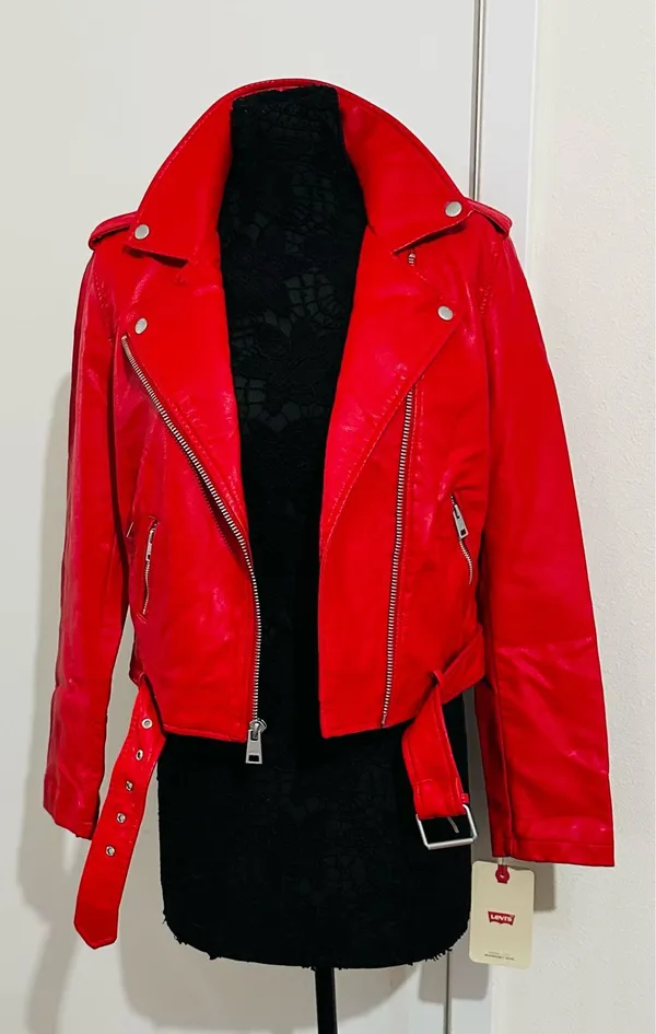 LEVI’s STRAUSS & CO Red Faux Leather Bomber Jacket - Image 7