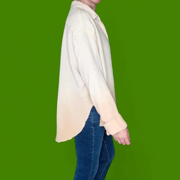 Le Miel Cream Beige Dip Dye Oversized Button Down Gauze Shirt - Image 5