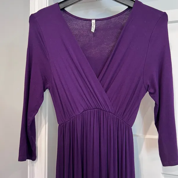 Mother‎ Bee Maternity Purple Faux Wrap V-Neck Empire Waist Maxi Dress MBCRD44 M - Image 2