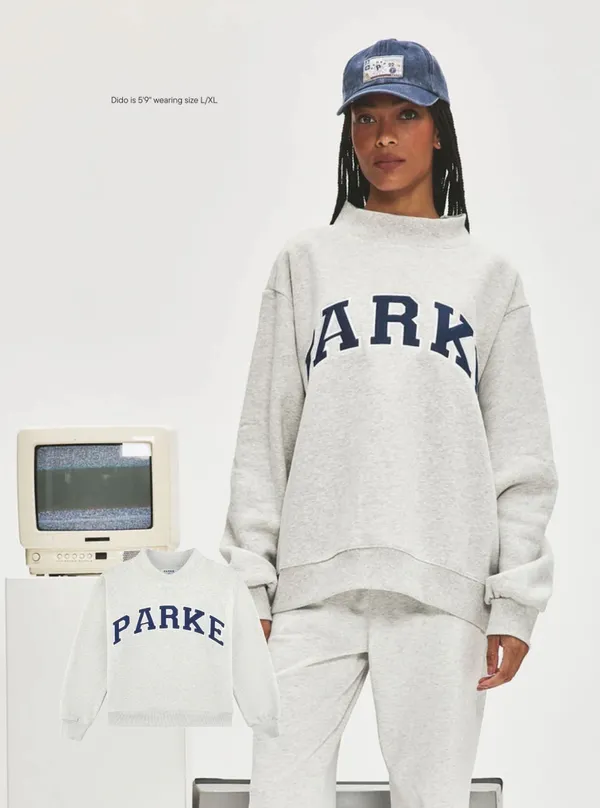 Grey Parke crewneck sweatshirt with navy lettering Size S/M Classic grey + denim - Image 2