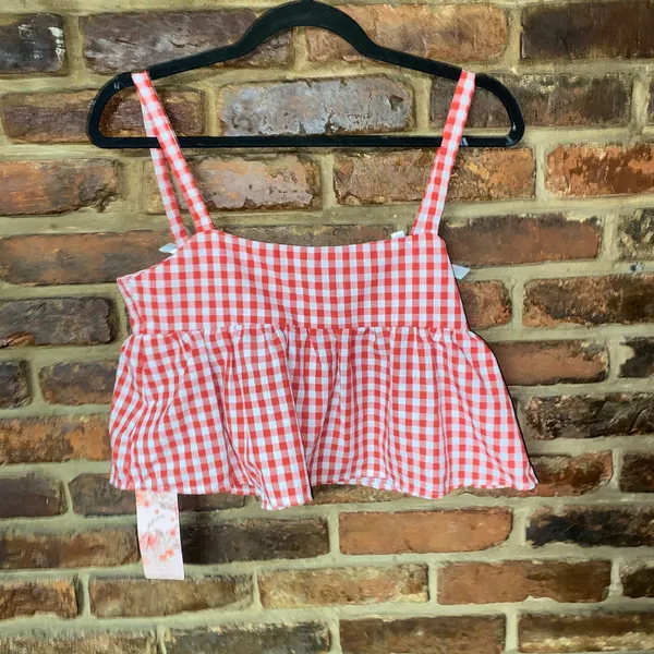 NWT Shein Mod Red Gingham Plaid Bow Lace Crop Tank Top Women's Size 2 XS - Image 7