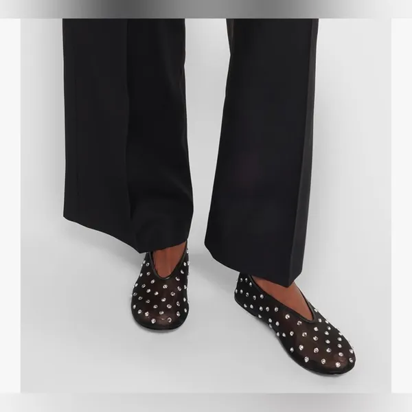 NEW Crystal-Embellished Mesh Flats Rhinestone Ballet Slip On Shoes 9.5/10 - Image 3