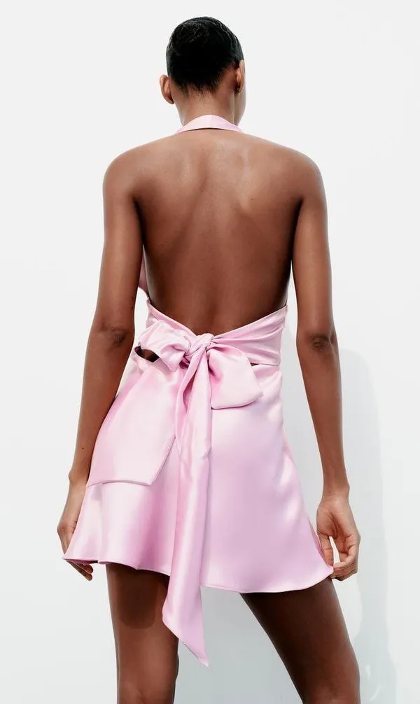 ZARA dress mini halter pink satin Bow 🍬 🎀 wedding party coctail bridal shower - Image 9