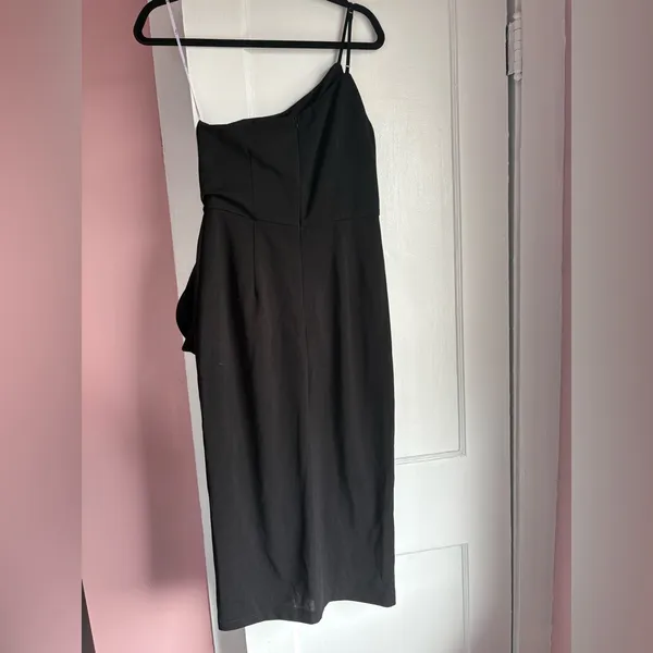 Lulus Black One Shoulder Midi Dress Draped Cocktail Formal Size Medium - Image 5