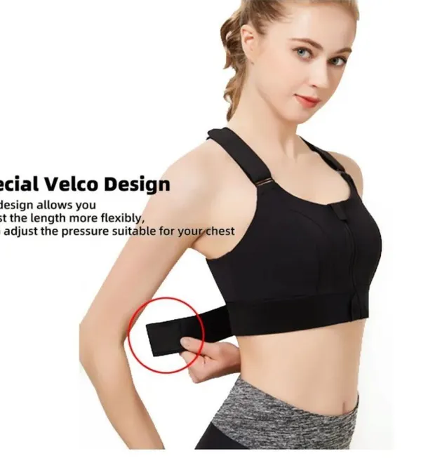 Sports Bras Women's Short Tank Top Zipper Front XL Adjustable Straps black gym - Image 7