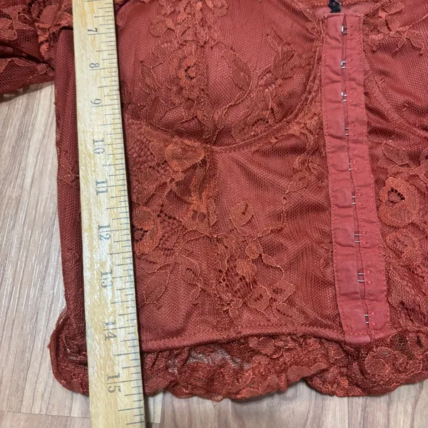 Lace Corset Top Rust Sheer Indie Sleeze Y2K Festival Coquette Romantic Sexy M - Image 7